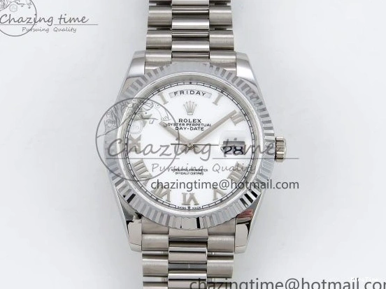 MiroTime 0108 DayDate 40 SS JDF 904L Steel White Roman Dial on President Bracelet VR3255 V3 (Gain Weight) Resilient 1424